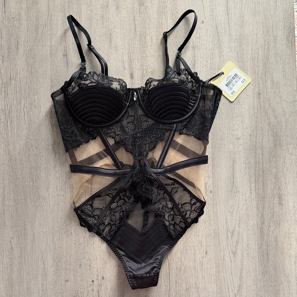 Honey Birdette Elegant Black Lace Bodysuit
